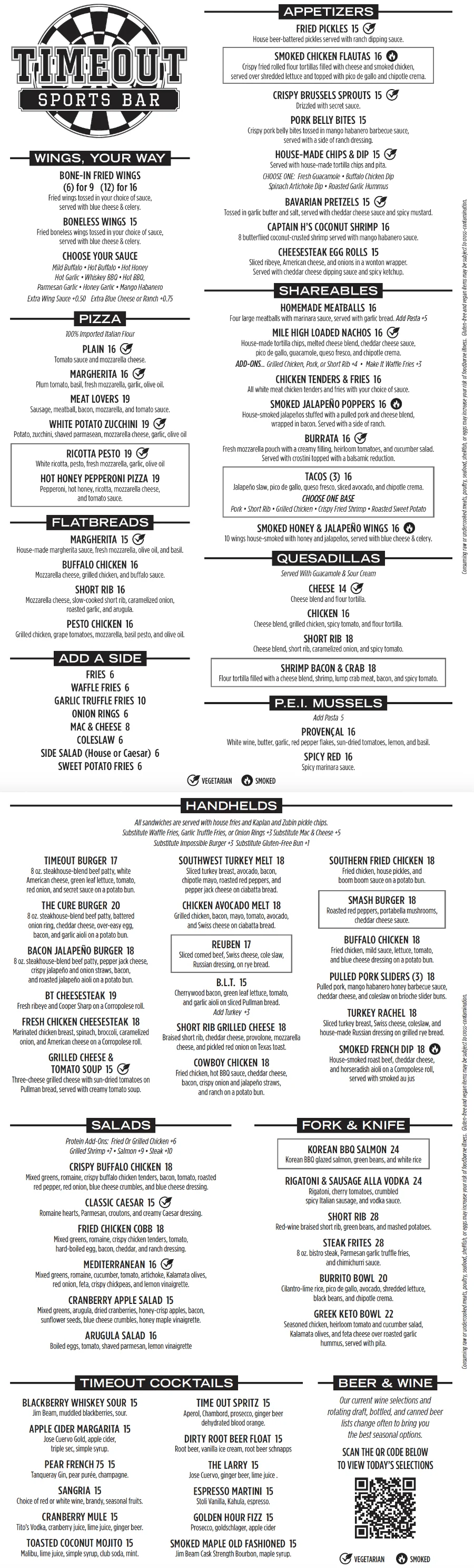 Timeout Sports Bar menu